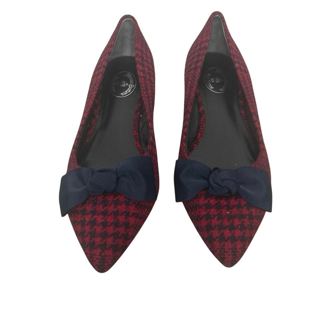Brooks Brothers Red Fleece Houndstooth Bow Pointed Toe Flats Old Money Preppy 9